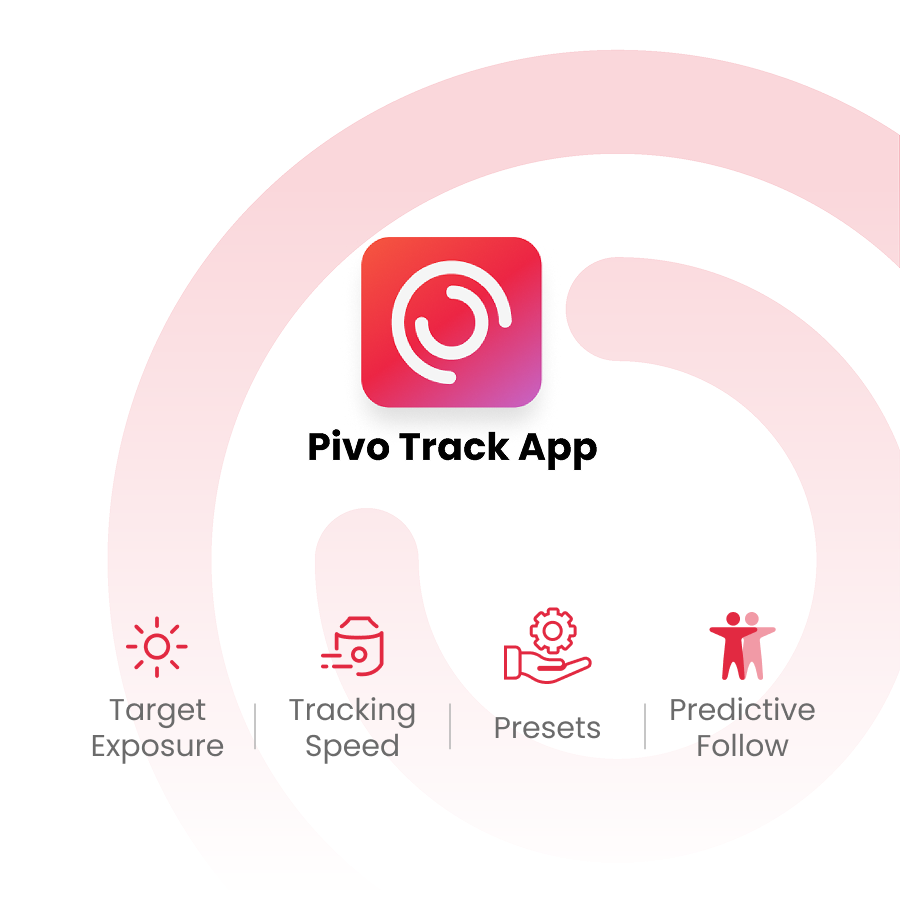 Pivo Equestrian Max Pack with Pivo Track App features target exposure, tracking speed, presets, and predictive follow for AI horse tracking.
